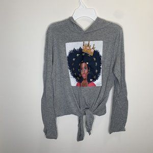 Endless Fame Youth Girls L Grey Black Queen Long Sleeve Hoodie